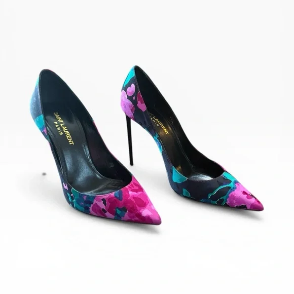 Saint Laurent Zoe Floral Print Fabric Pointed Toe Pumps EU 36.5 US 6.5 - Picture 4 of 14